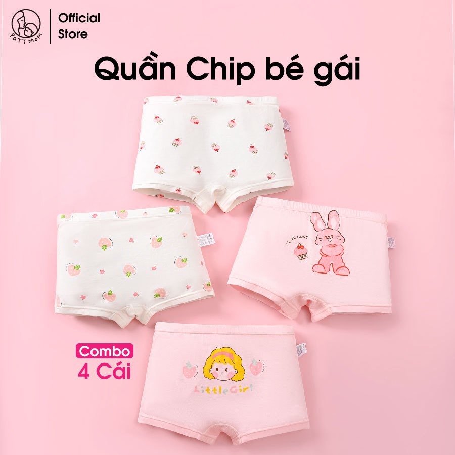 Patt Mom Set 4 Quần Lót Bé Gái Họa Tiết Hoạt Hình, Cotton Mềm Mại, Thoáng Khí Tốt Cho Bé 3-14 Tuổi (GTANK4)