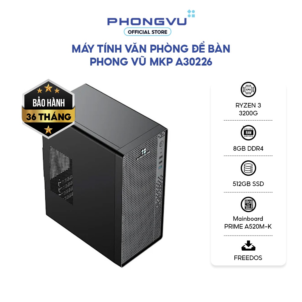 Máy tính/ PC văn phòng Phong Vũ MKP A30226 (AMD Ryzen 3 3200G/8GB/512GB SSD/Free DOS) - BH 36 tháng