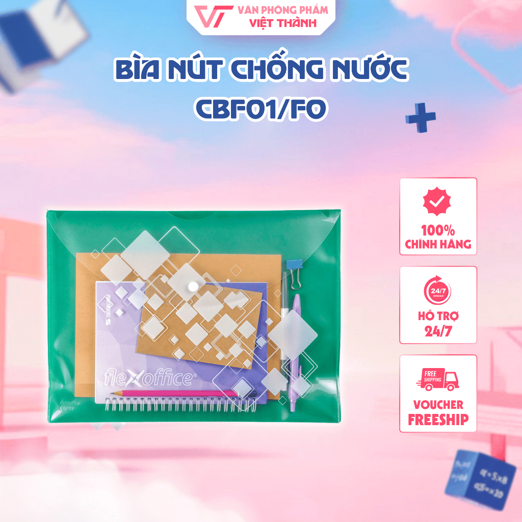 Combo 10 Bìa Nút F4 Flexoffice CBF01/FO Chất Liệu Nhựa PP Kiểu Dáng Tối Giản Họa Tiết Hiện Đại Độ Bề