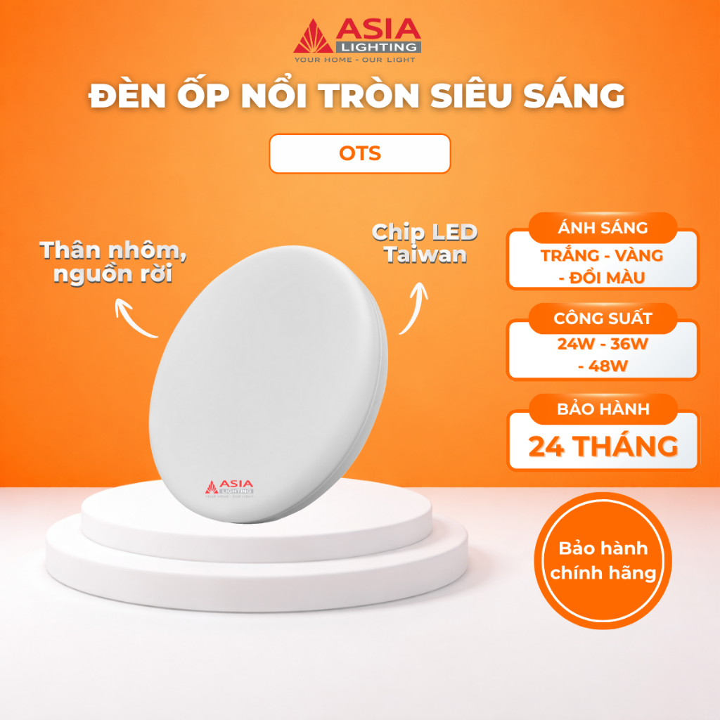 Đèn Ốp Nổi Tròn Siêu Sáng Asia Lighting 24W/36W/48W - Ánh Sáng Trắng/Vàng/Đổi Màu