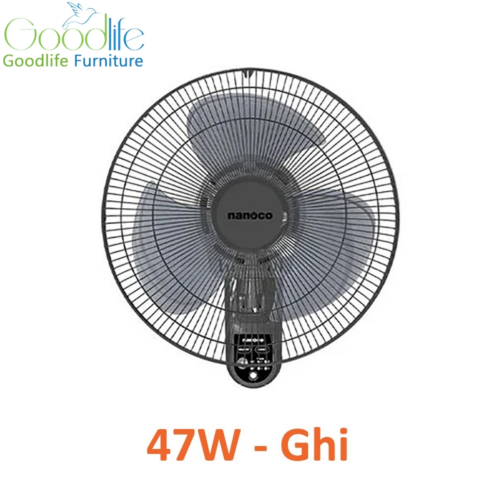 Quạt treo tường Nanoco NWF1615RC-GR 47W, Xám, Có Remote