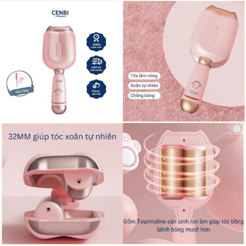 Thanh Lý - Máy Uốn Tóc Xoăn Sóng Nước Hippie CENBY CÒN HỘP - màu Hồng Premium(VUI LÒNG XEM KỸ MÔ TẢ SP)