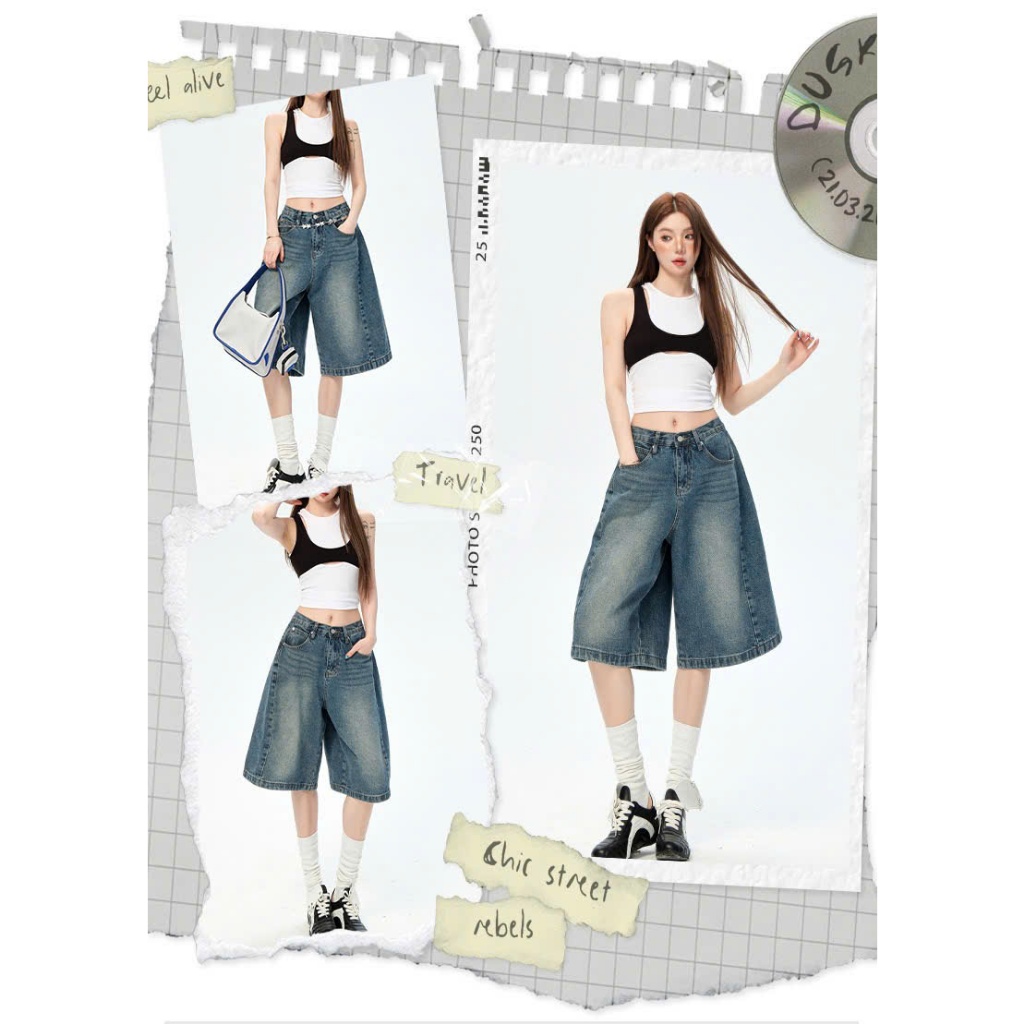 Quần Jean BAGGY SHORT GIRL Cao Cấp ,quần jean UMINO Ống Rộng Đa Năng _N03