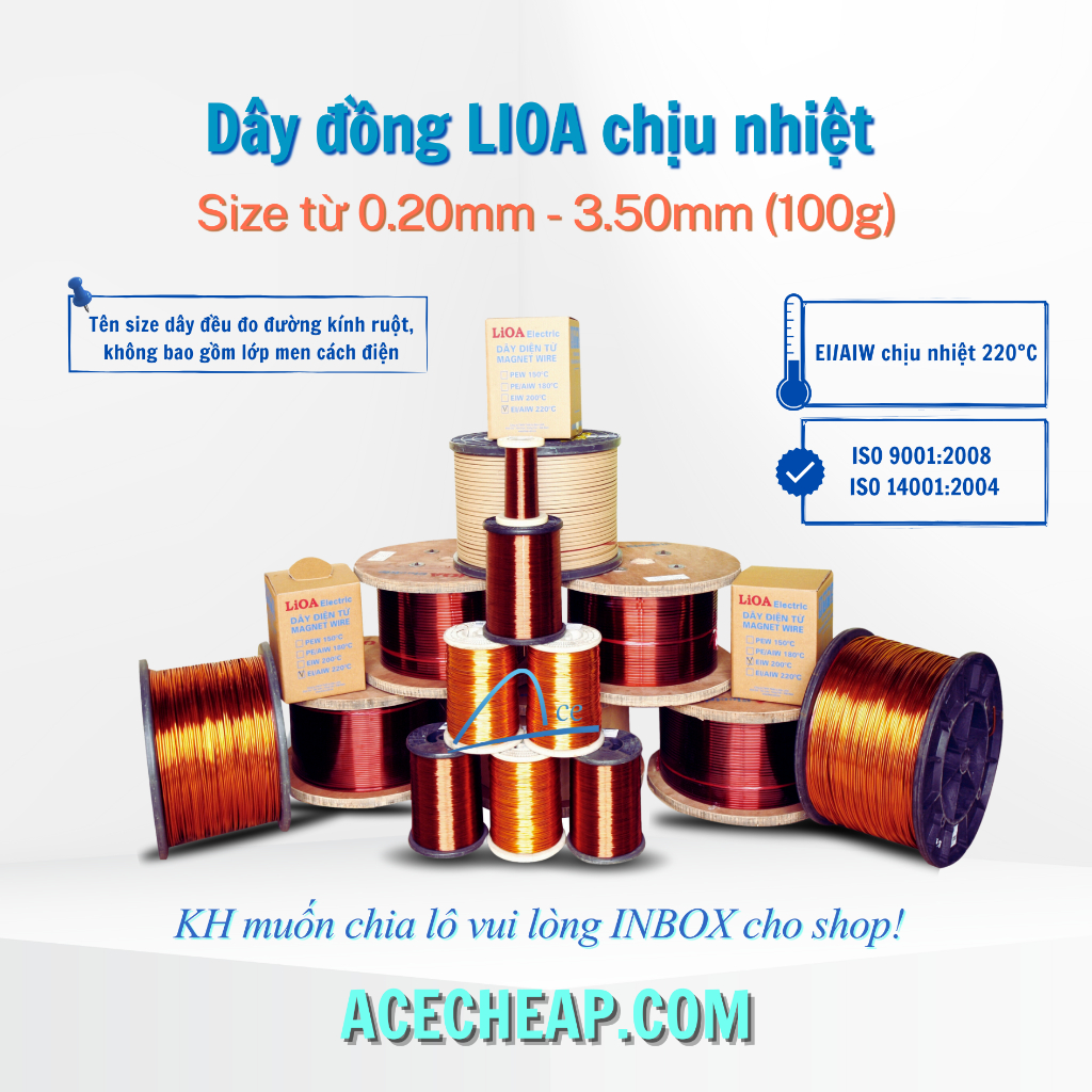 Dây đồng Lioa chịu nhiệt các size từ 0.20mm - 3.50mm (100gr)