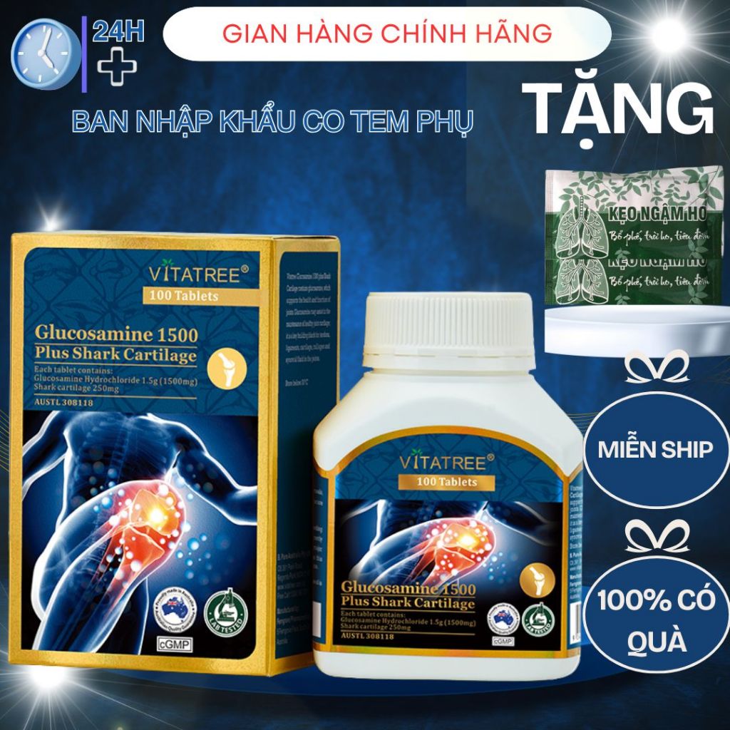 Viên Uống Vitatree Glucosamine 1500 Plus Shark Cartilage Của Úc