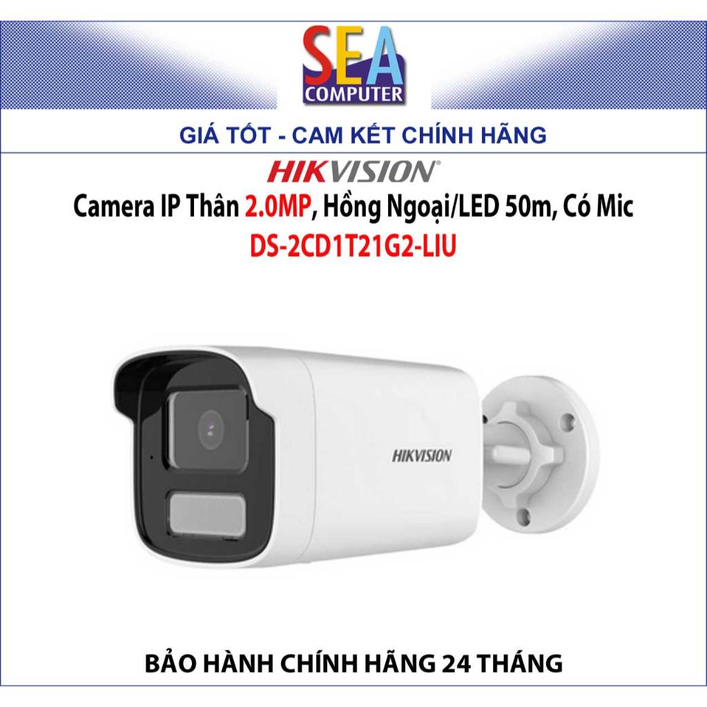 Camera HIKVISION IP Thân 2.0MP / 4.0MP, Hồng Ngoại/LED 50m, Có Mic - DS-2CD1T21G2-LIU / DS-2CD1T41G2