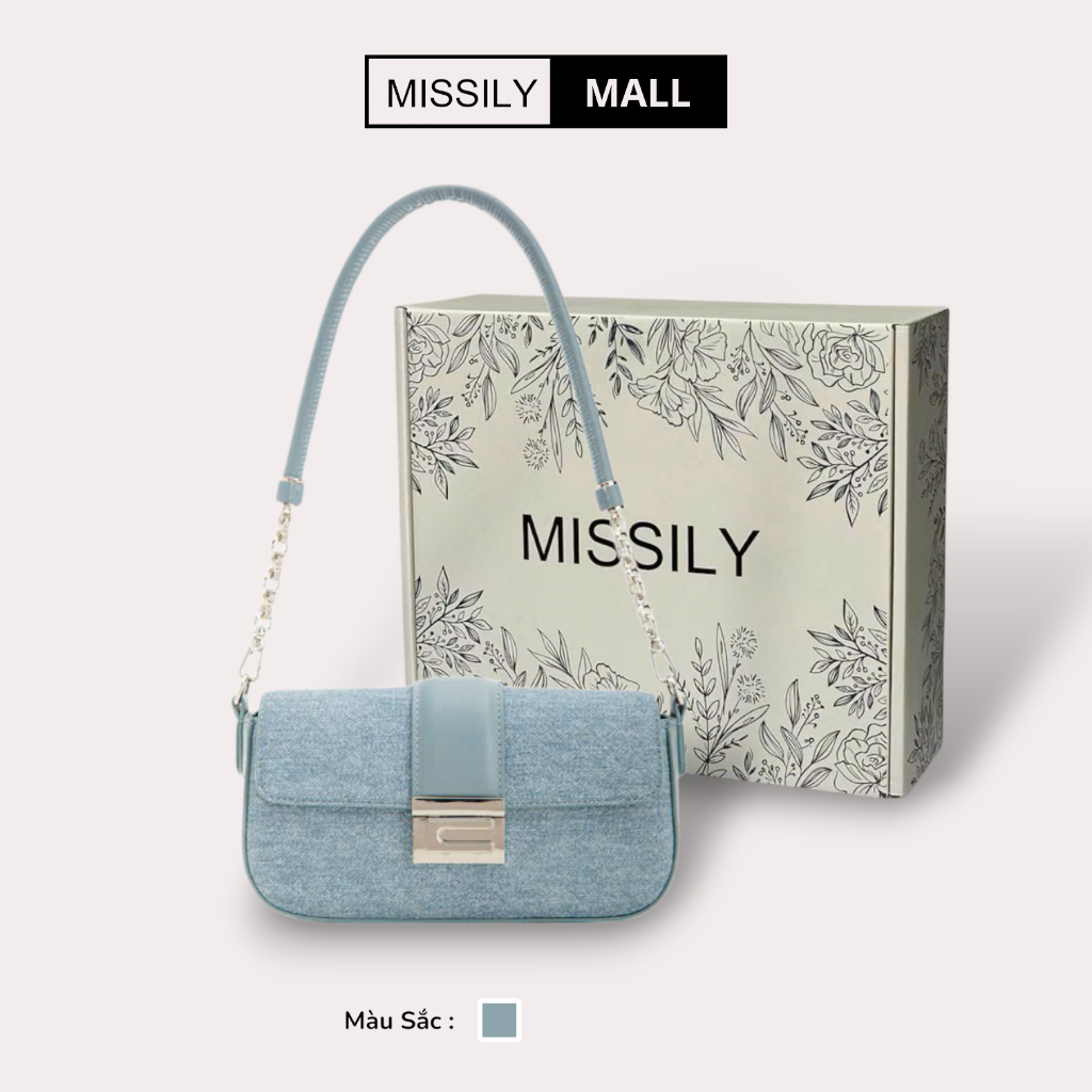 [Tặng hộp] Túi xách nữ, túi kẹp nách MISSILY màu xanh jean sz 22cm  (ms503) xanh