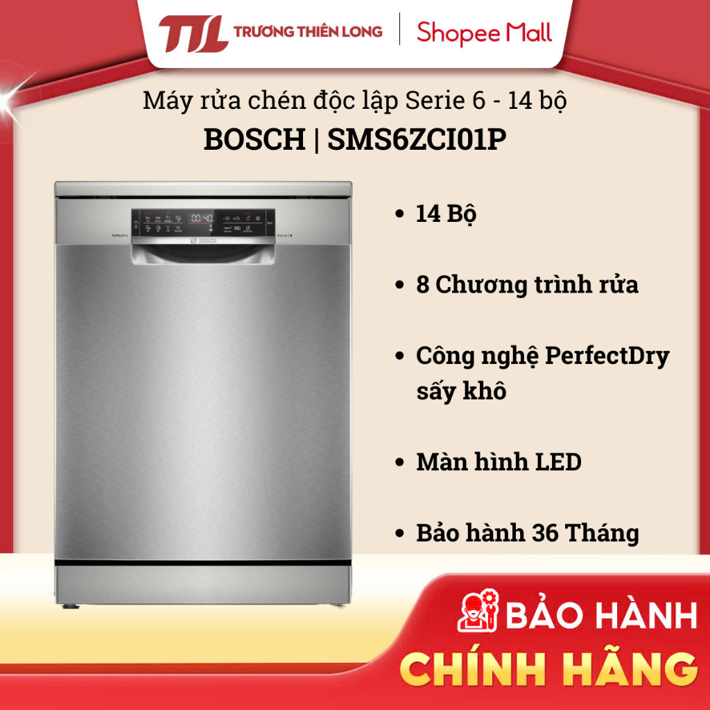 [Shopee - Lắp đặt 0Đ HN HCM] SMS6ZCI01P - Máy rửa chén độc lập Bosch Serie 6 14 bộ SMS6ZCI01P