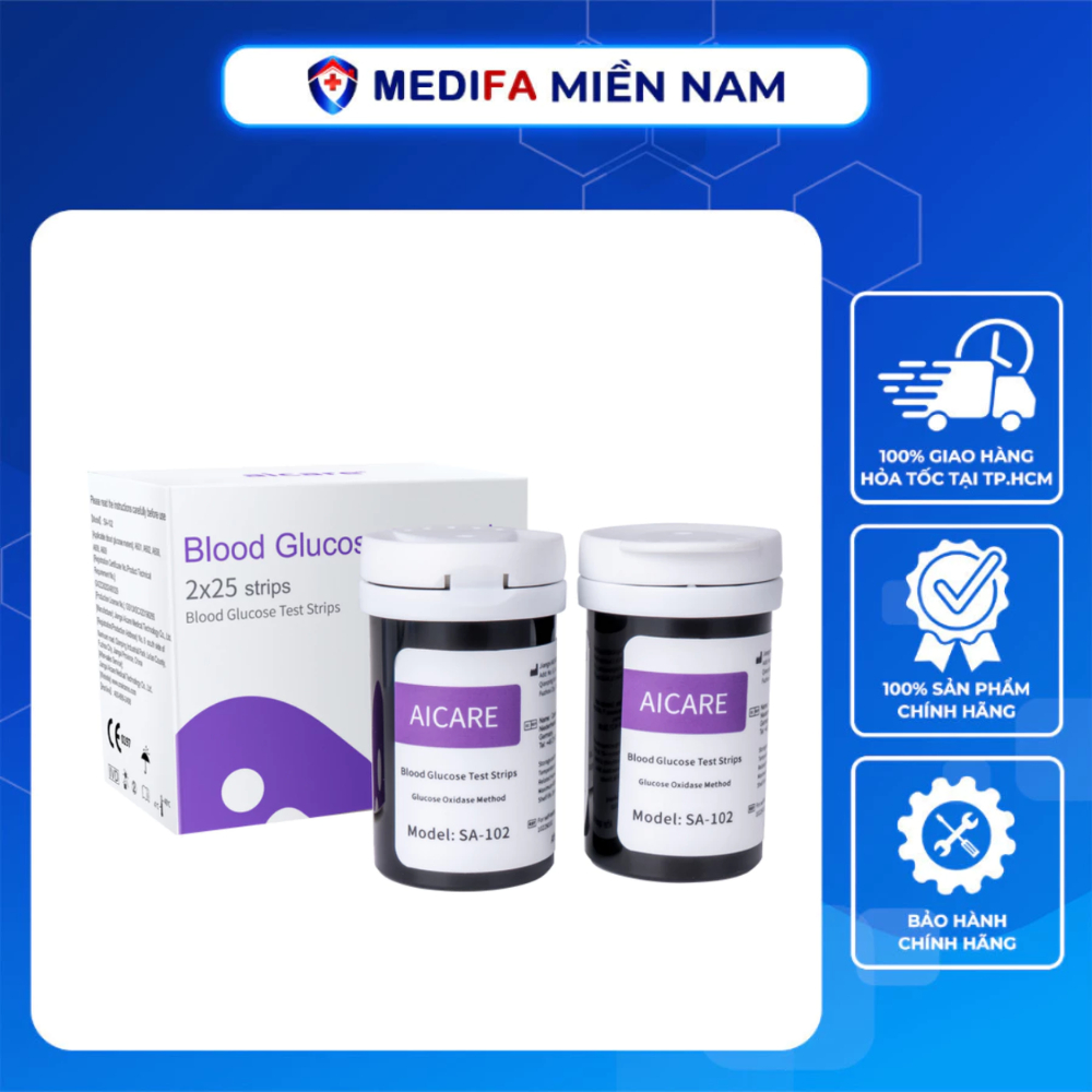 Combo Hộp 50 Que Thử Đường Huyết AiCare SA102 & 50 Kim, Tiện Lợi, Dễ sử Dụng Chỉ Dùng Cho Máy AiCare