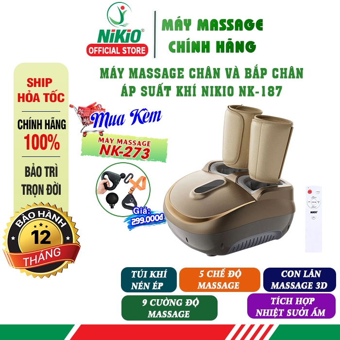Máy massage bấm huyệt chân và bắp chân áp suất khí Nikio NK-187 - 2in1