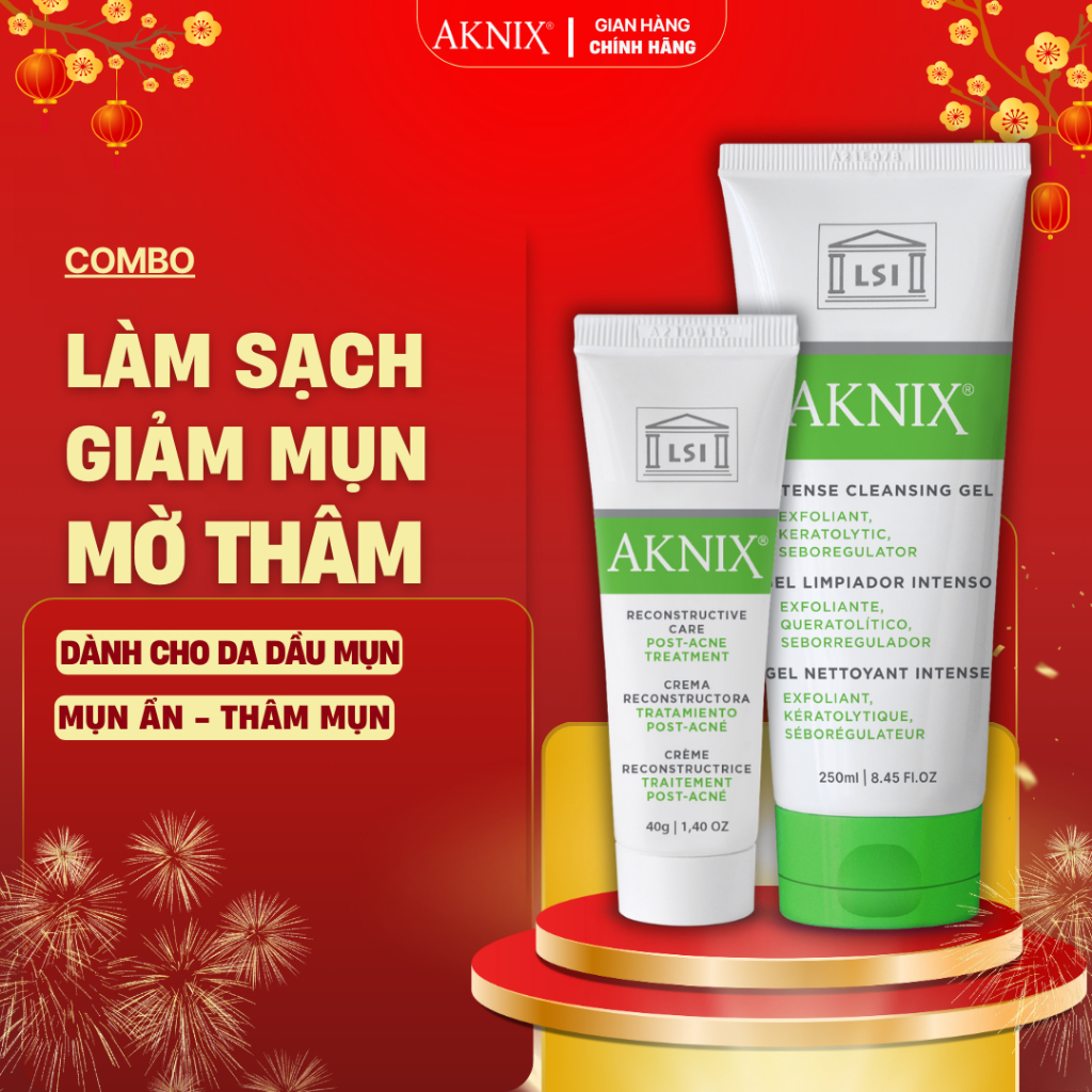 [TÁI TẠO, GIẢM THÂM MỤN] Combo Sữa Rửa Mặt Aknix Intense 250g + Kem Dưỡng Tái Tạo 40g  AKNIX Làm Sạc