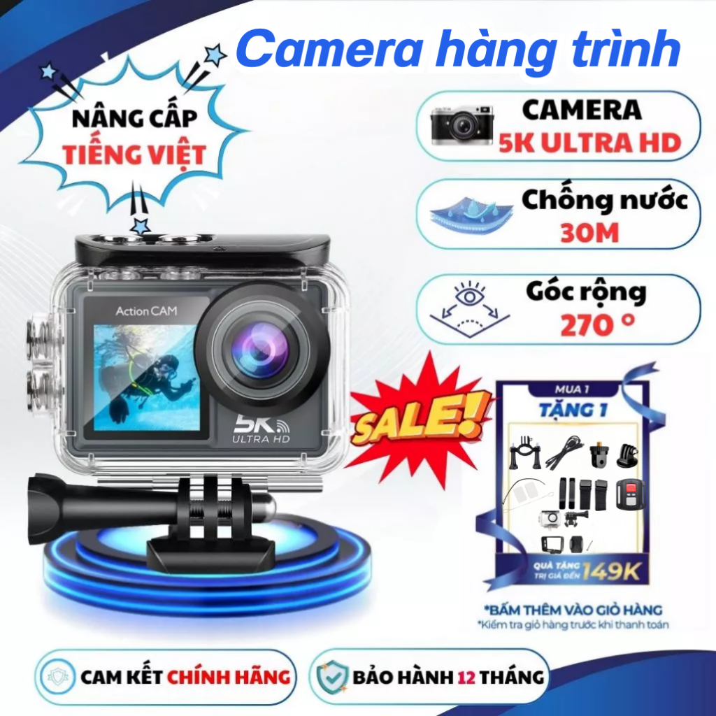 Camera hành trình 4K, 5K Ultra HD, Máy quay vlog cầm tay, Camera xe máy xe đạp, xe Ô tô, Mũ