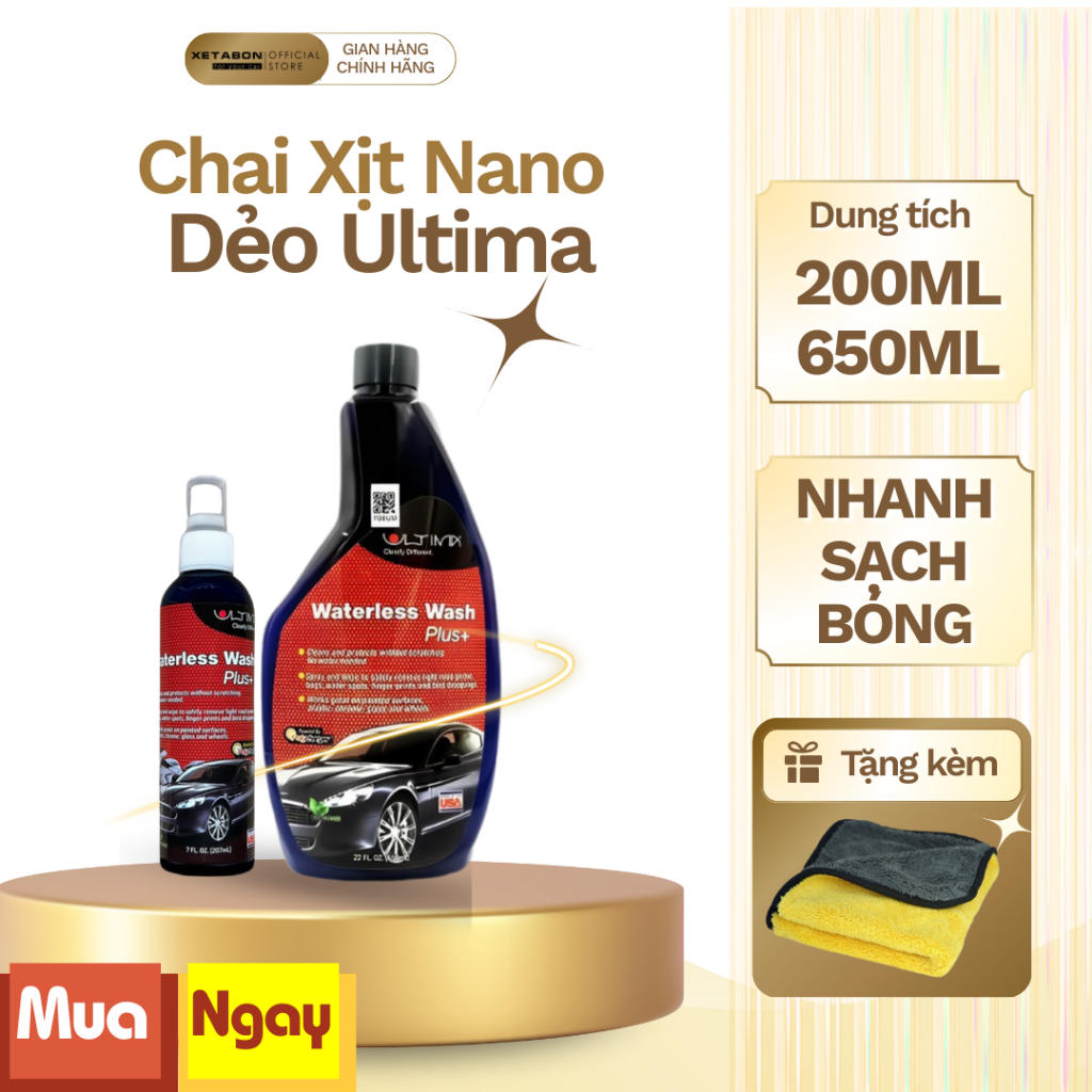 Chai Xịt Nano Dẻo Ultima [650ml/200ml] Vệ sinh + Phủ bóng, Chống bám nước kính xe ô tô