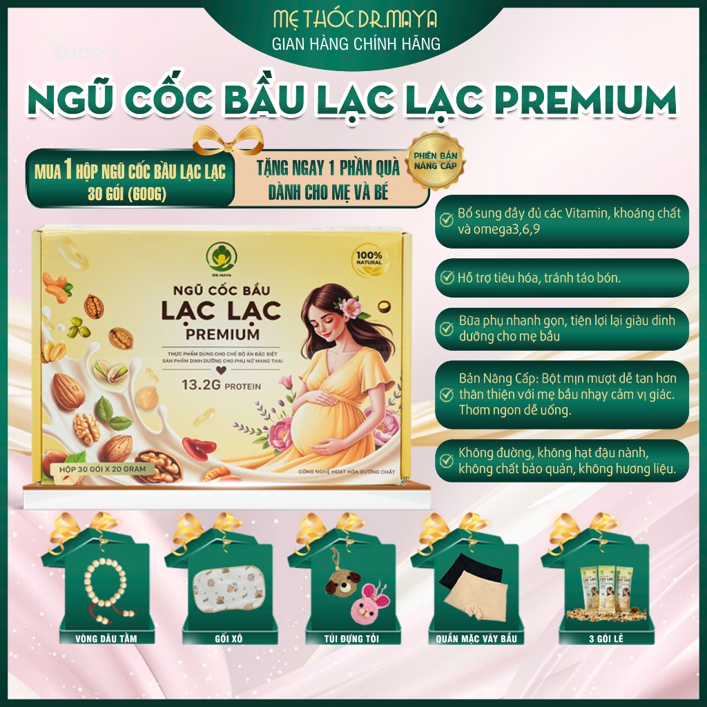 Ngũ Cốc Dinh Dưỡng Cho Mẹ Bầu Lạc Lạc Premium DR.MAYA - 1 Hộp 30 Gói (600g) - Bảo Hành Chính Hãng