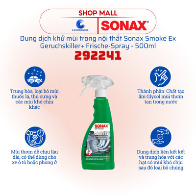 [HỎA TỐC] Dung dịch khử mùi xe Sonax 292241 Smoke Ex Geruchskiller+ Frische-Spray 500ml