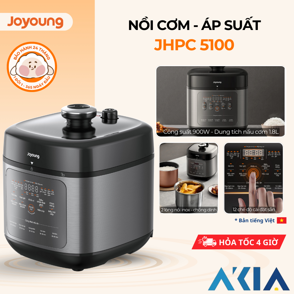 Nồi cơm áp suất đa năng Joyoung JHPC-5100 - Dung tích 5L (nấu cơm 1.8L), Công suất 900W
