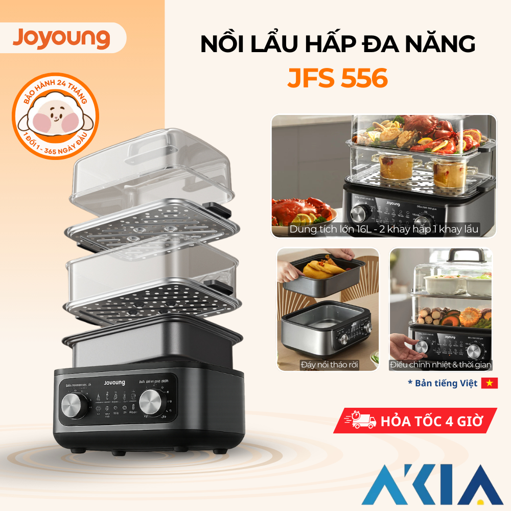 Nồi lẩu hấp đa năng Joyoung JFS-556 - Dung tích 16L, Công suất 1600W - Bản Tiếng Việt, Bảo hành 24T