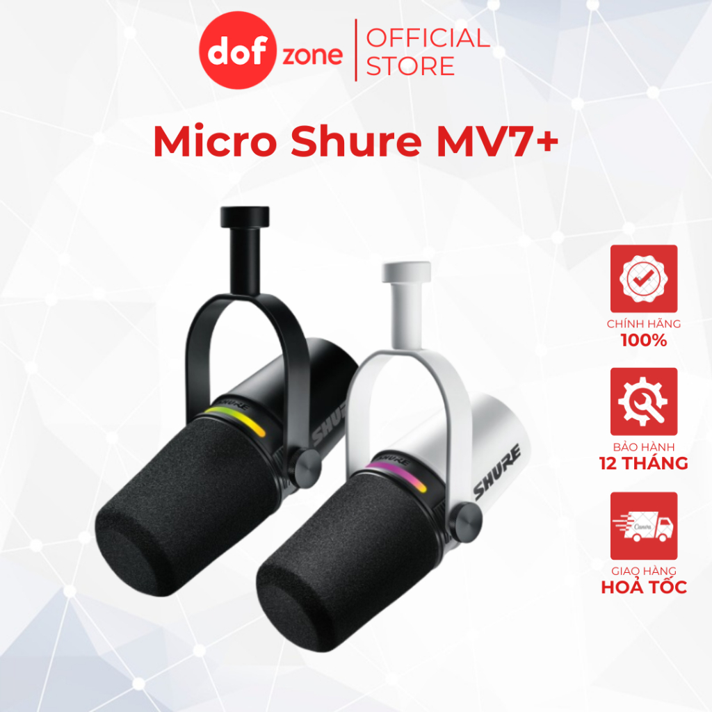 Micro thu âm SHURE MV7+ (Đen/Trắng) Podcast XLR/USB - Hàng mới chính hãng