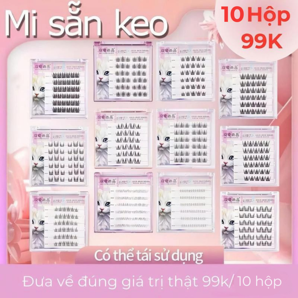 【10 hộp 99k】Mi giả có sẵn keo – Dáng cong chữ C, sợi mảnh, tái sử dụng được, Nhiều kiểu dáng