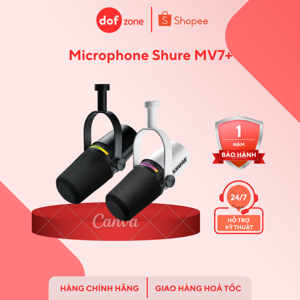 Microphone thu âm SHURE MV7+ Đen/Trắng - Hàng mới chính hãng