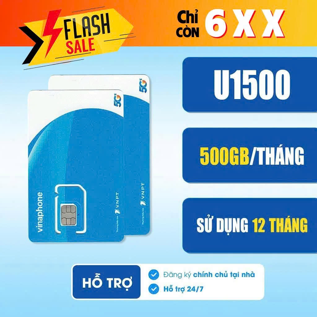 (25.3 Flash Sale) Sim U1500 5G - Sim Vina 12 tháng sử dụng 500GB/Tháng không cần nạp - Tạp hóa sim.