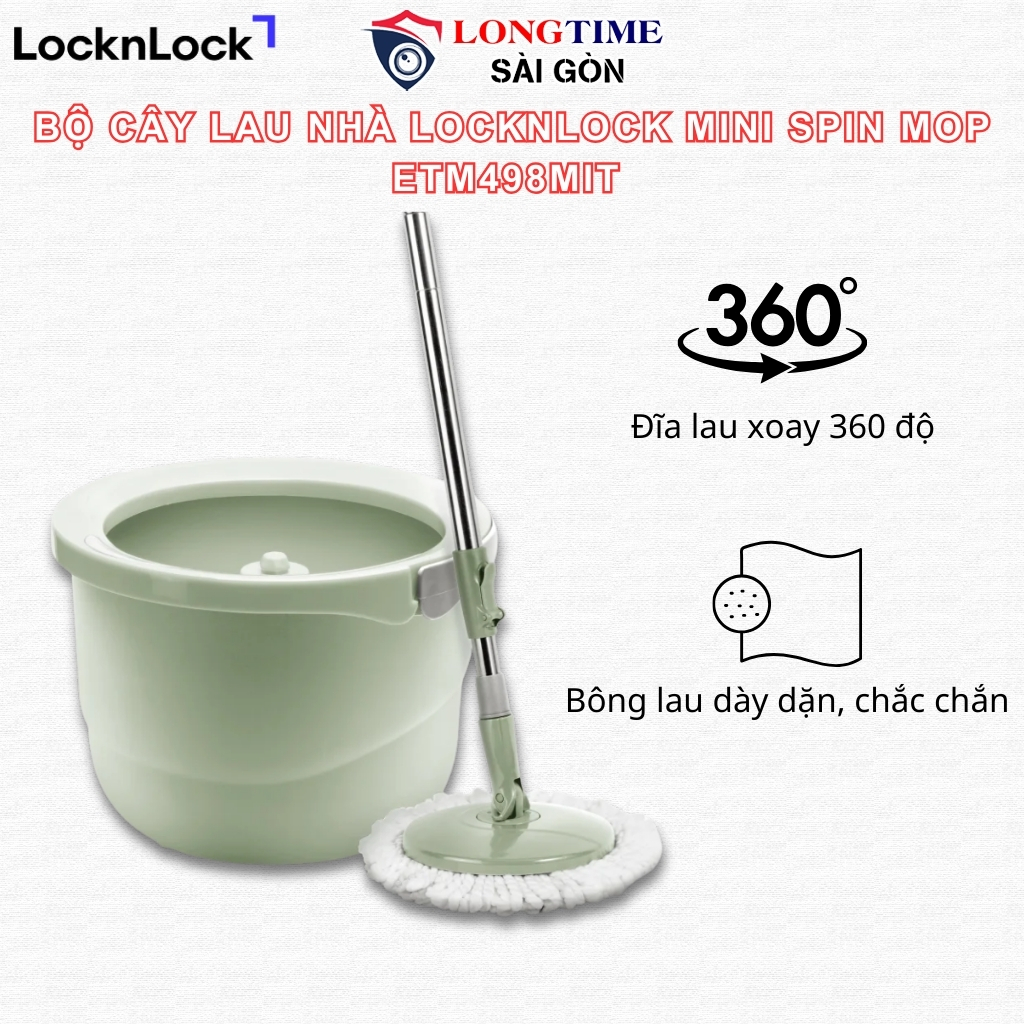Bộ Cây Lau Nhà LocknLock ETM498MIT Cán Inox Chống Gỉ, Dễ Tháo Lắp, Xoay 360 Độ, Vắt Ly Tâm - Chổi La