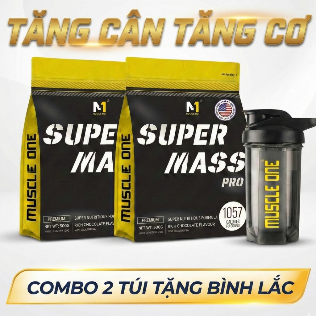Combo 2 Túi Mass Tăng Cân SUPER MASS PRO 500g – 1057 Kcal Mass Gainer Tăng Cân Nhanh Cho Người Gầy