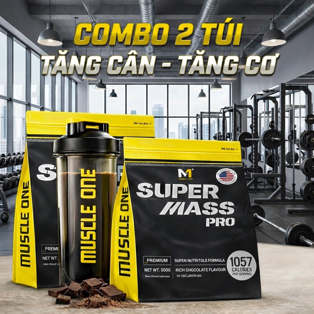 Combo 2 Túi Mass Gainer 1057 Kcal – SUPER MASS PRO 500g – Tăng Cân Tăng Cơ Cho Người Tập Gym