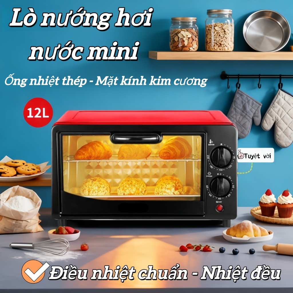 Lò Nướng Điện 12L - Giải Pháp Nướng Bánh Hoàn Hảo Cho Gia Đình  THÔNG SỐ NỔI BẬT，Nhiệt đều, nướng giòn ngoài, mềm trong!