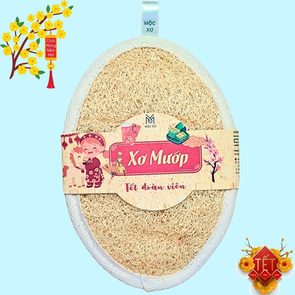 Bông Tắm Mộc Xơ với xơ Mướp Tự Nhiên Cỡ Lớn, xơ Mướp Tắm Tẩy Tế Bào Chết, Chà Lưng, Xuất Khẩu