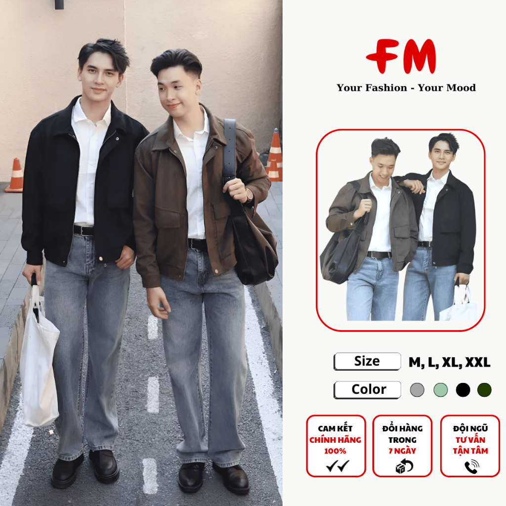 Áo Khoác Da Lộn Nam FMSTYLE Túi Hộp - Áo Khoác Bomber Cổ Bẻ Dây Kéo Phong Cách Hàn Quốc 25122076