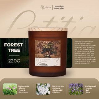 Nến Thơm Letitia Cao Cấp Thiên Nhiên Forest Tree - Hương Gỗ Thông, Xạ Hương 3 Size 130gr/220gr/300g