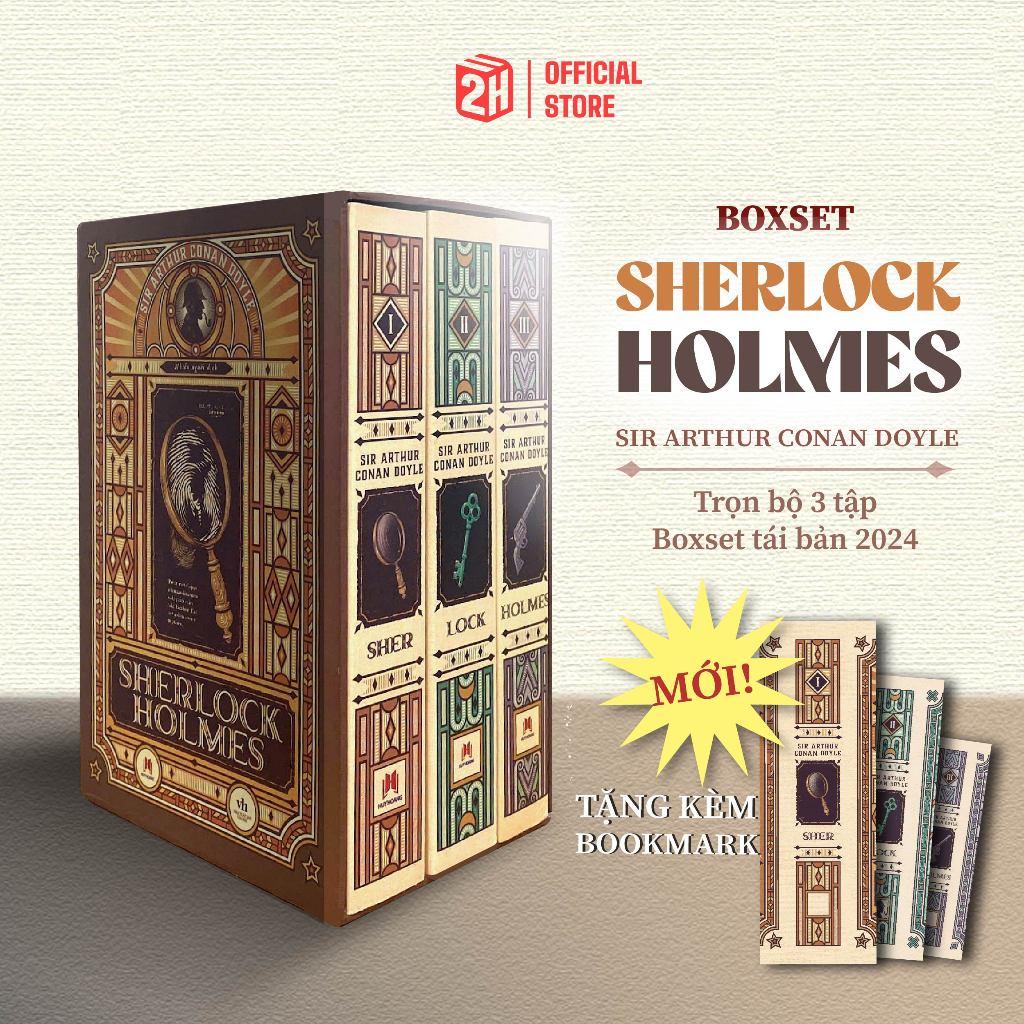 Sách Sherlock Holmes trọn bộ 3 tập tái bản 2024, Boxset sách trinh thám 2H Books, tiểu thuyết trinh thám kinh điển