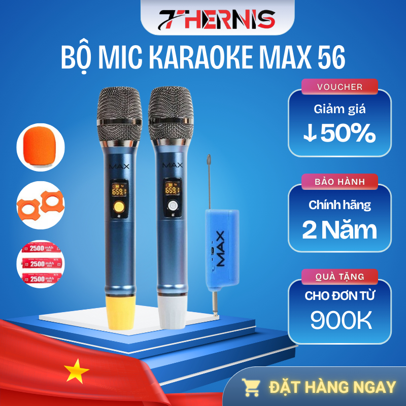Bộ 2 Micro Karaoke Không Dây Thernis UHF MAX 56 Tích Hợp Sạc Pin, Chất Lượng Âm Thanh Hay, Bh 12 Thá