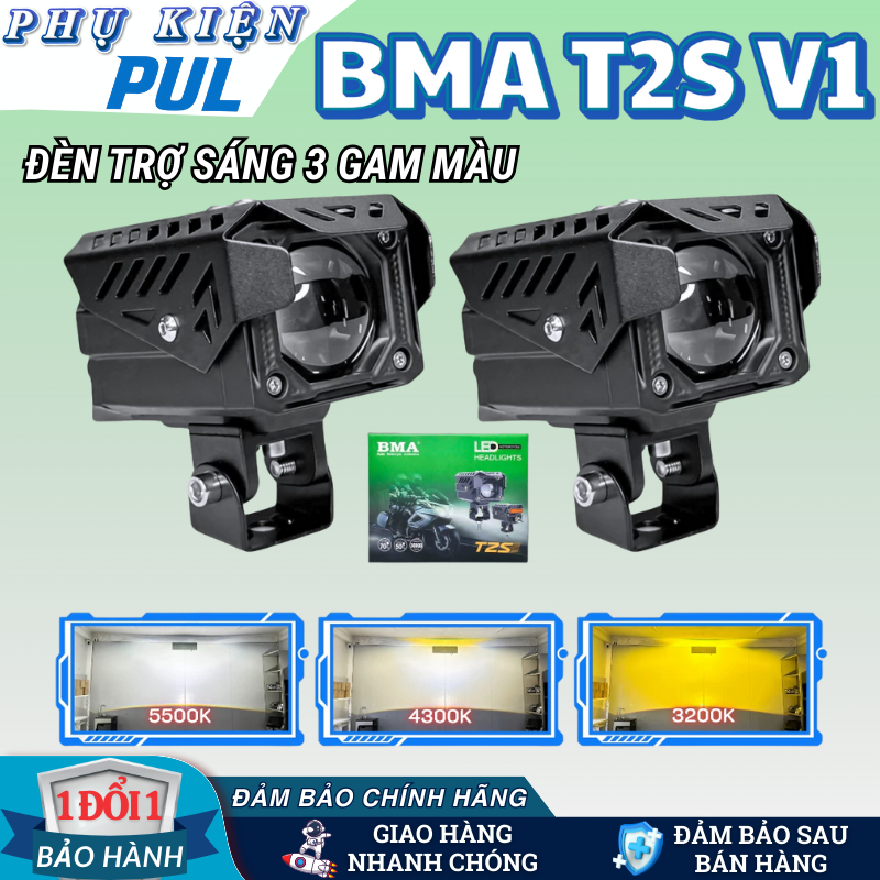 Đèn Trợ Sáng BMA T2S V1 - Công Suất 50W Pha Màn Chập Ánh Sáng Trắng Chống Nước IP68 - BH 12 Tháng