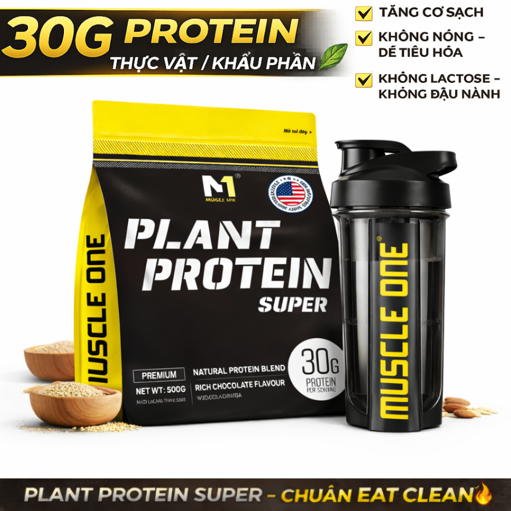 PLANT PROTEIN SUPER 500g – Protein Thực Vật 30g – Vegan Protein Tăng Cơ Giảm Mỡ – MUSCLE ONE