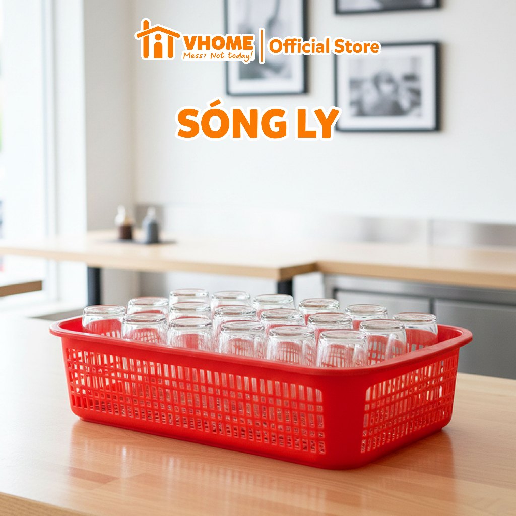 Sóng Nhựa Đựng Ly Vĩ Hưng - Rổ Chữ Nhật Úp Ly Cốc, Thiết Kế Thoát Nước Tối Ưu, Nhựa PP An Toàn