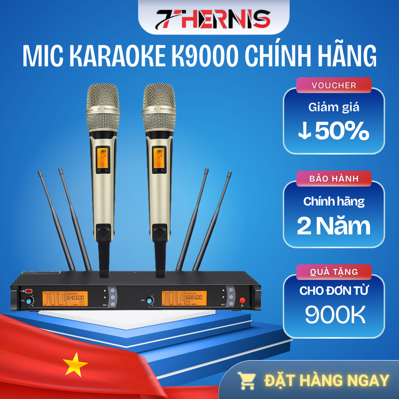 Bộ micro không dây kèm đầu thu cao cấp THERNIS K9000, Công nghệ âm thanh chân thực, Màn hình LED