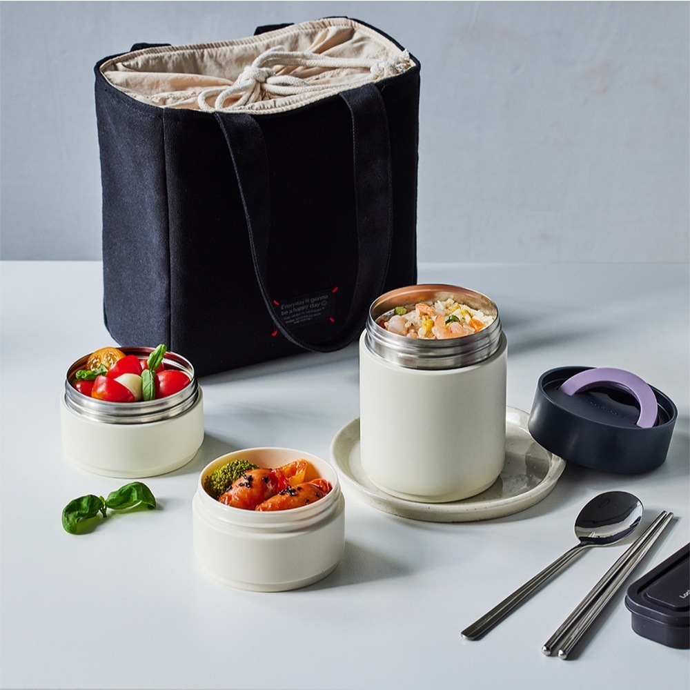 Bộ Hộp Cơm Giữ Nhiệt Văn Phòng LocknLock Lunch Box 3 Ngăn Kèm Túi Thìa Đũa LHC8052S01 T2Cmall | BigBuy360 - bigbuy360.vn