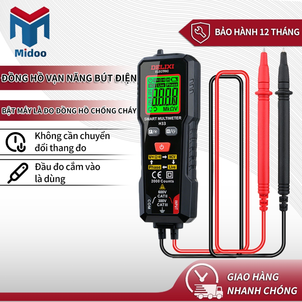 HT93 Máy đo điện áp vạn năng kỹ thuật số thông minh 2000 Máy đo điện áp đếm NCV