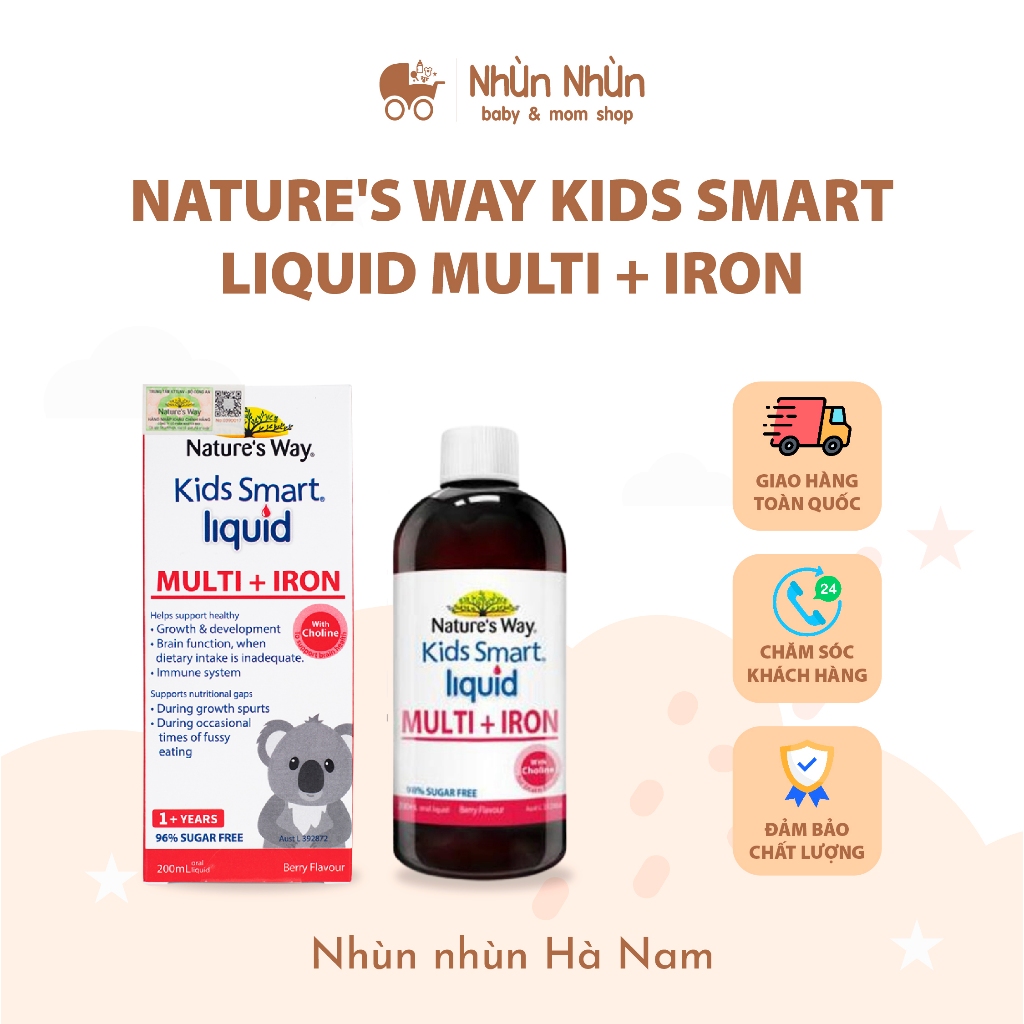 (Nhùn Nhùn) Siro Bổ Sung Sắt Và Multi Vitamin Cho Bé Nature's Way Kids Smart Liquid Multi + Iron Hỗ Trợ Tăng Đề Kháng