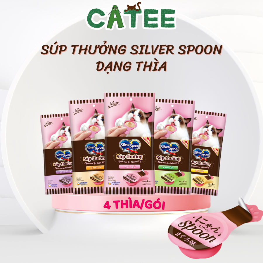 Súp Thưởng Cho Mèo Silver Spoon Thái Lan Không Ngũ Cốc, Giàu Đạm (Túi 4 Thìa)