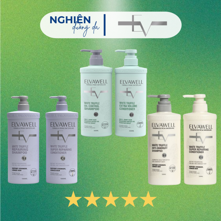 ELVAWELL - Cặp Dầu Gội Dầu Xã Chăm Sóc Nuôi Dưỡng Tóc