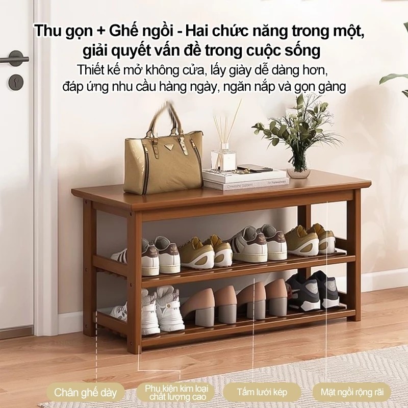 Ghế thay giày tre 20-100cm có thể dùng làm giá để giày Tiết kiệm không gian và chống nấm mốc | BigBuy360 - bigbuy360.vn