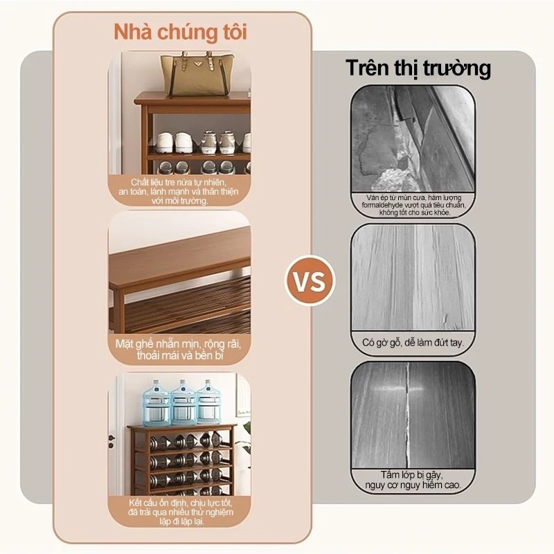 Ghế thay giày tre 20-100cm có thể dùng làm giá để giày Tiết kiệm không gian và chống nấm mốc | BigBuy360 - bigbuy360.vn