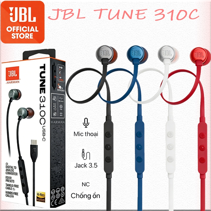 Tai Nghe Dây JBL Tune 310C Cổng Type C Chính Hãng, Có Mic Đàm Thoại Bass Mạnh Mẽ Hi-Res Chất