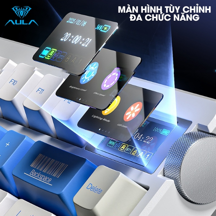 Bàn phím cơ 3 mode AULA NOVA75 xuyên LED RGB 20 hiệu ứng, có màn hình tùy chỉnh ảnh, núm xoay bên cạnh nổi bật | BigBuy360 - bigbuy360.vn