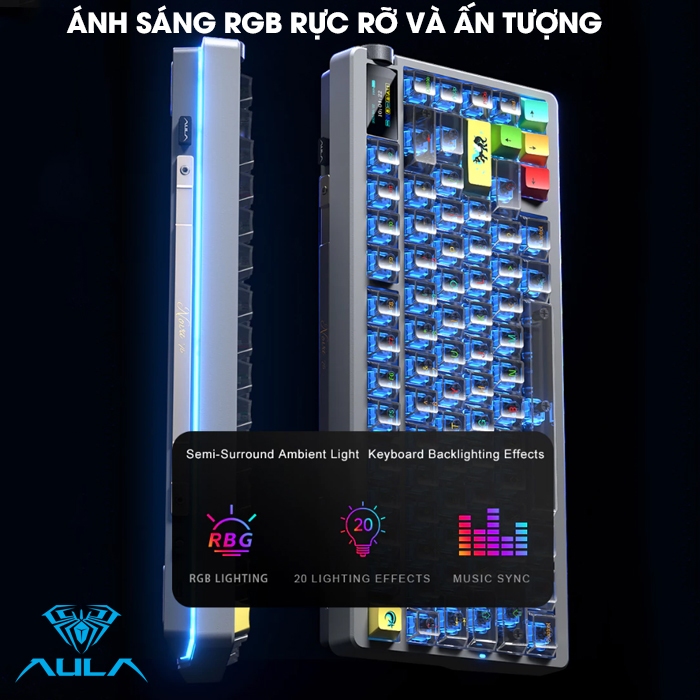 Bàn phím cơ 3 mode AULA NOVA75 xuyên LED RGB 20 hiệu ứng, có màn hình tùy chỉnh ảnh, núm xoay bên cạnh nổi bật | BigBuy360 - bigbuy360.vn