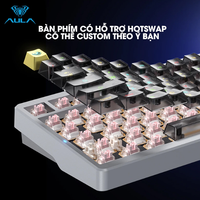 Bàn phím cơ 3 mode AULA NOVA75 xuyên LED RGB 20 hiệu ứng, có màn hình tùy chỉnh ảnh, núm xoay bên cạnh nổi bật | BigBuy360 - bigbuy360.vn
