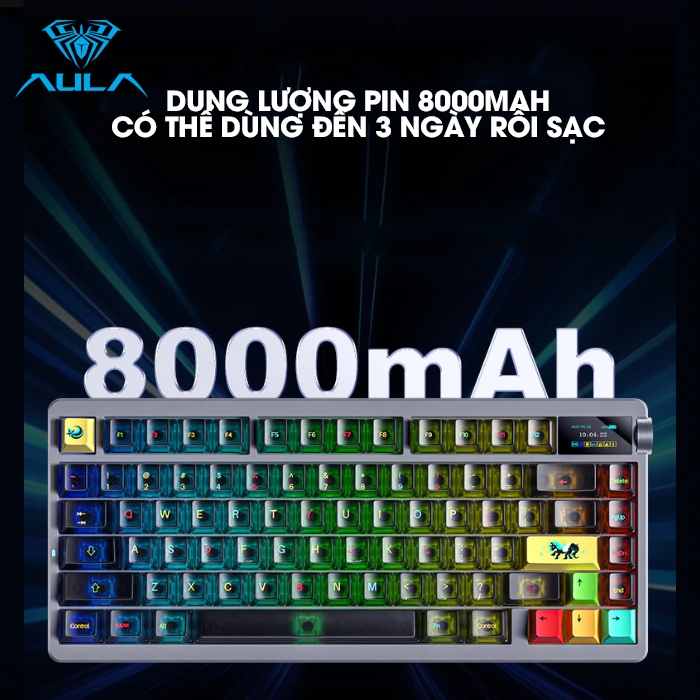 Bàn phím cơ 3 mode AULA NOVA75 xuyên LED RGB 20 hiệu ứng, có màn hình tùy chỉnh ảnh, núm xoay bên cạnh nổi bật | BigBuy360 - bigbuy360.vn
